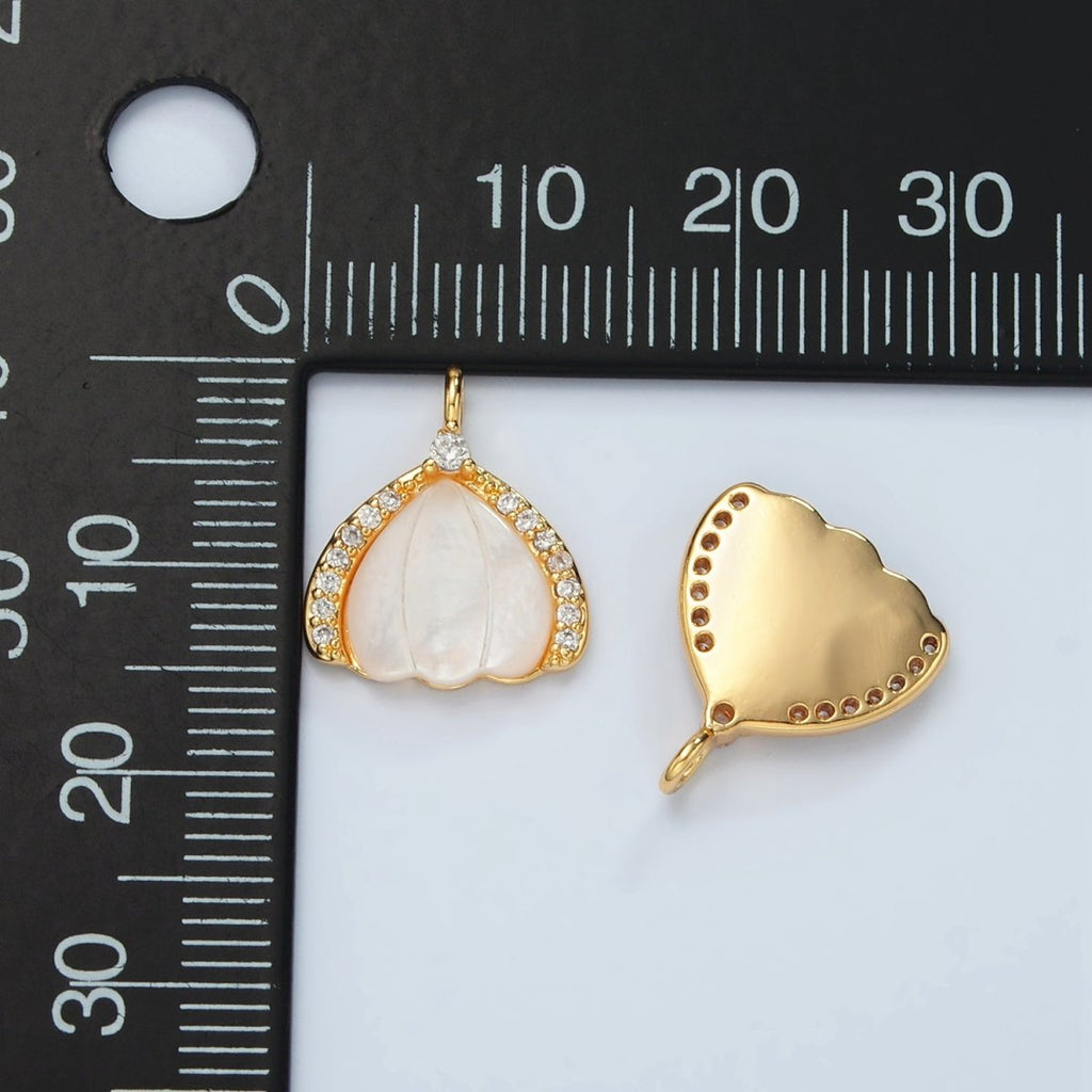 24K Gold plated Clam Sea Shell Pearl Micro Paved CZ Charm | D680 - DLUXCA