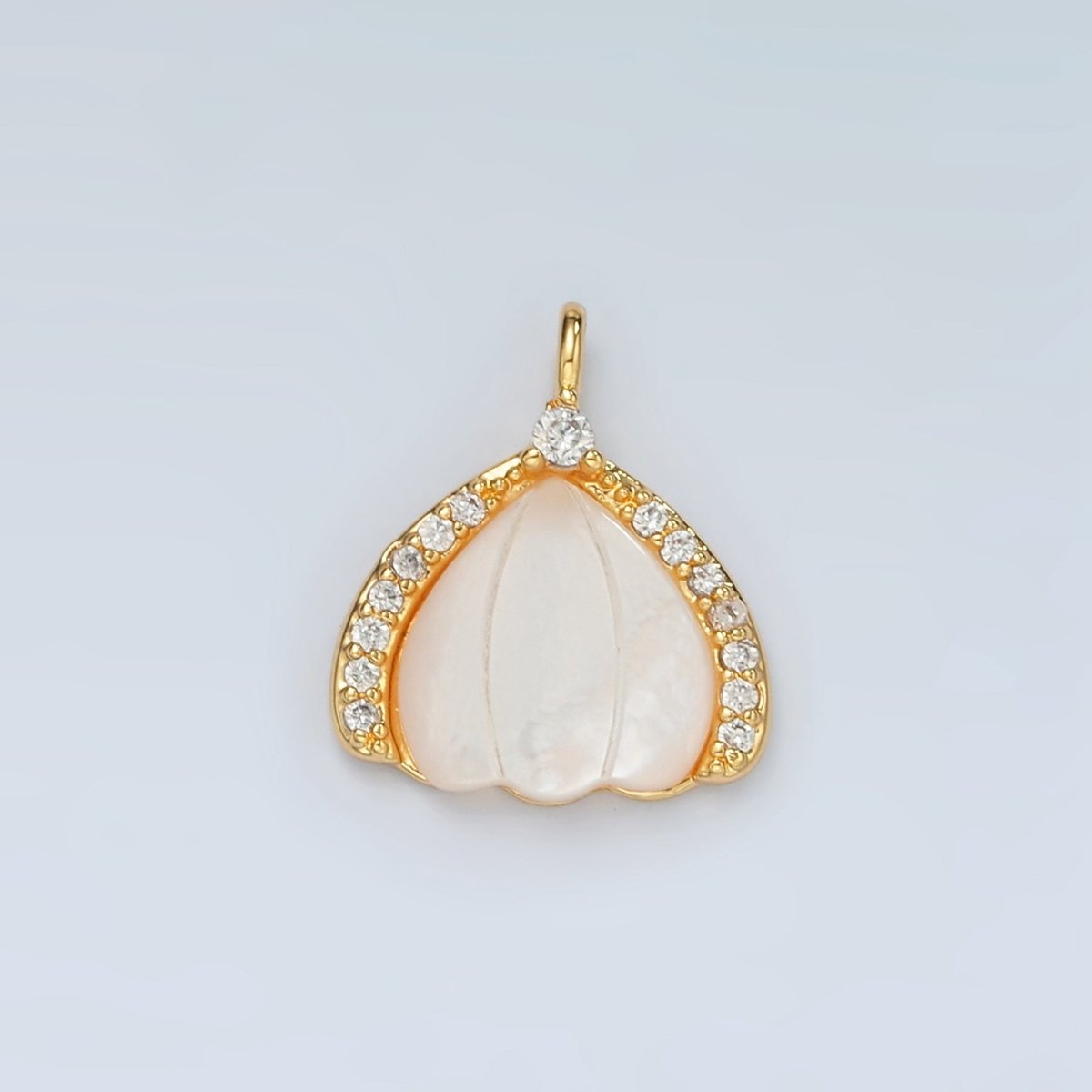 24K Gold plated Clam Sea Shell Pearl Micro Paved CZ Charm | D680 - DLUXCA