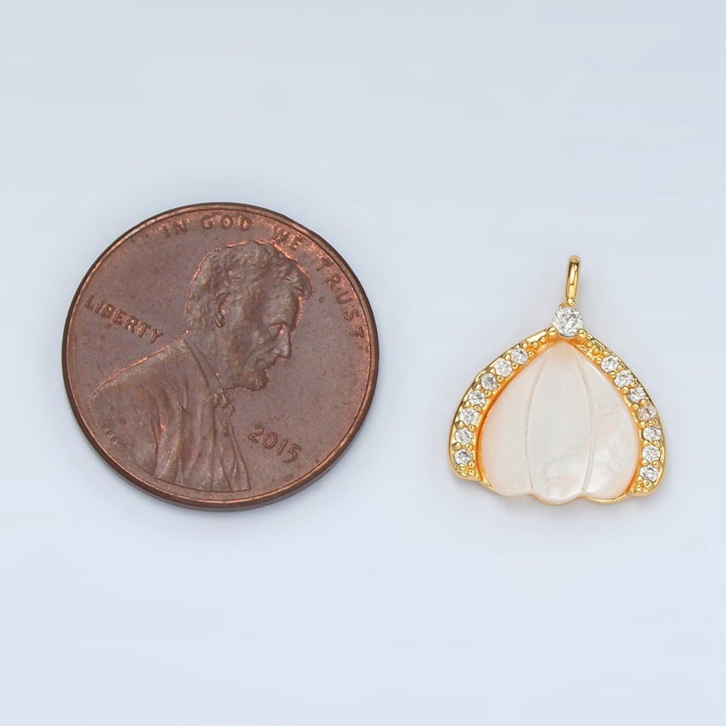 24K Gold plated Clam Sea Shell Pearl Micro Paved CZ Charm | D680 - DLUXCA