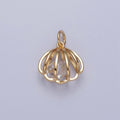 24K Gold plated Clam Seashell Charm with Cubic Zirconia Inside | X-090 - DLUXCA