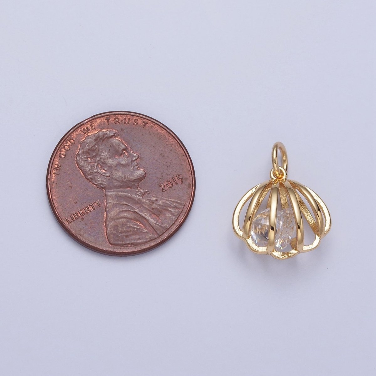24K Gold plated Clam Seashell Charm with Cubic Zirconia Inside | X-090 - DLUXCA
