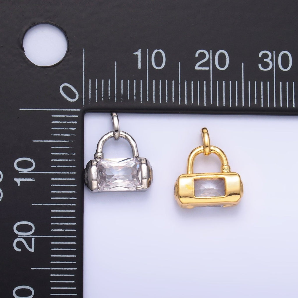 24K Gold plated Clear Baguette CZ Bag Purse Charm in Gold & Silver | AA1486 