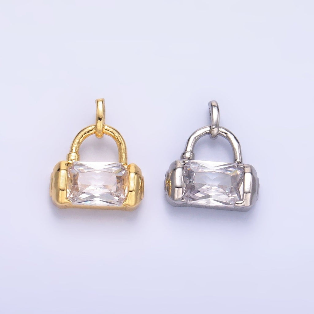 24K Gold plated Clear Baguette CZ Bag Purse Charm in Gold & Silver | AA1486 