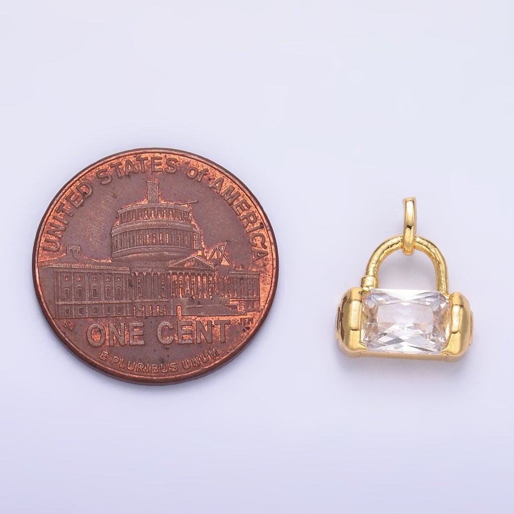 24K Gold plated Clear Baguette CZ Bag Purse Charm in Gold & Silver | AA1486 