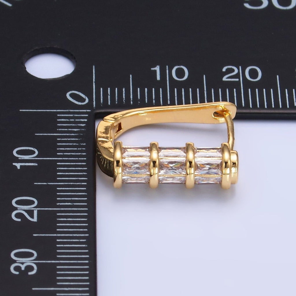24K Gold plated Clear Baguette CZ English Lock Hoop Earrings | AB1442 - DLUXCA