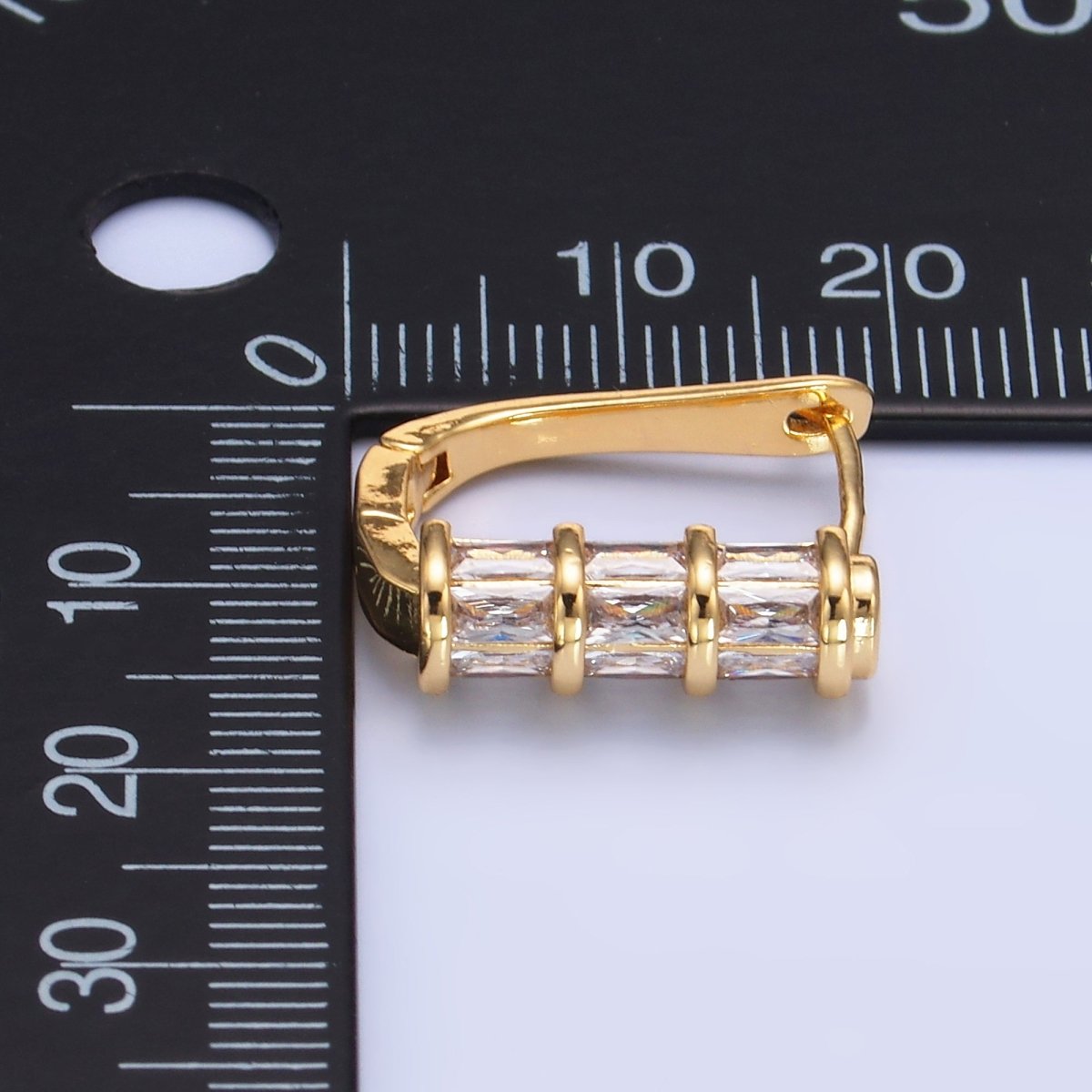 24K Gold plated Clear Baguette CZ English Lock Hoop Earrings | AB1442 - DLUXCA