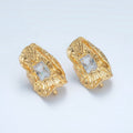 24K Gold plated Clear Baguette CZ Hammered Foil Leaf Open Loop Drop Stud Earring Findings | Z886 - DLUXCA