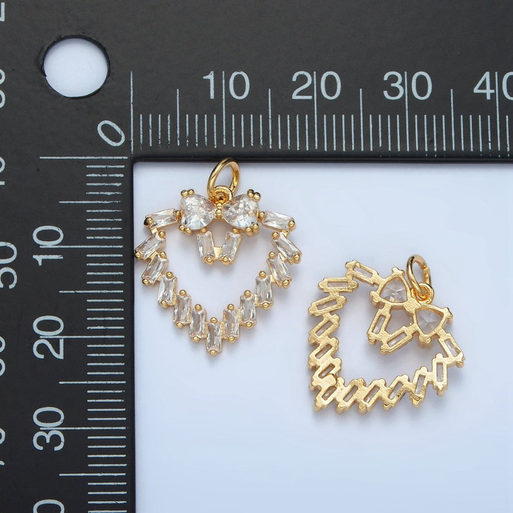 24K Gold plated Clear Baguette CZ Open Heart Bezel Charm | E736 - DLUXCA