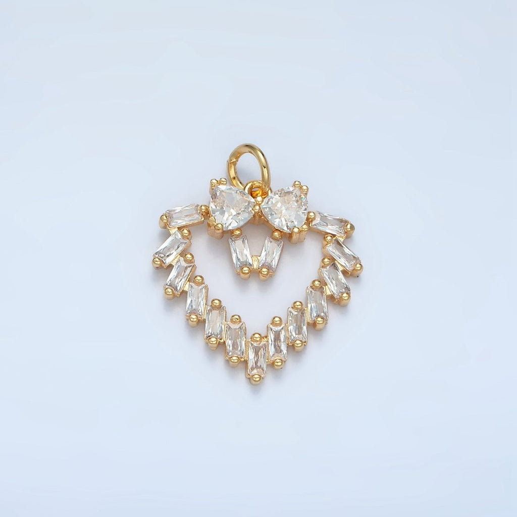 24K Gold plated Clear Baguette CZ Open Heart Bezel Charm | E736 - DLUXCA