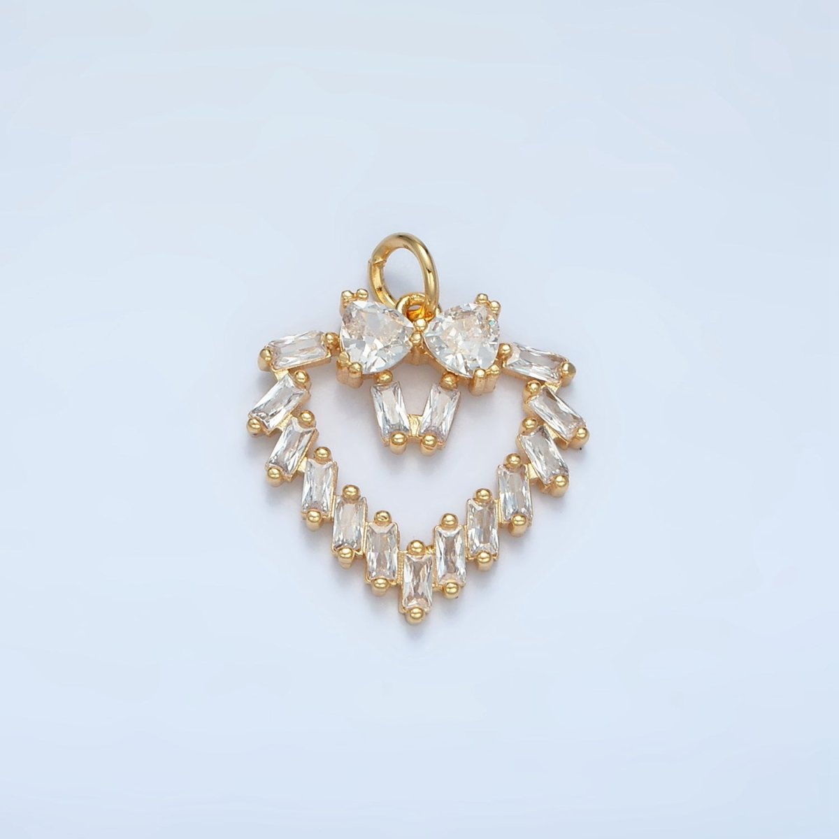 24K Gold plated Clear Baguette CZ Open Heart Bezel Charm | E736 - DLUXCA