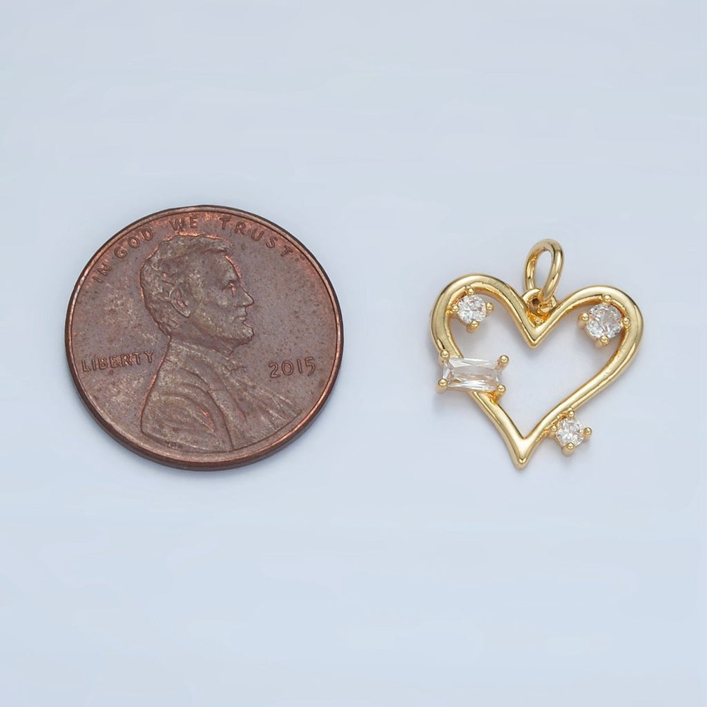 24K Gold plated Clear Baguette CZ Open Heart Bezel Charm | E737 - DLUXCA
