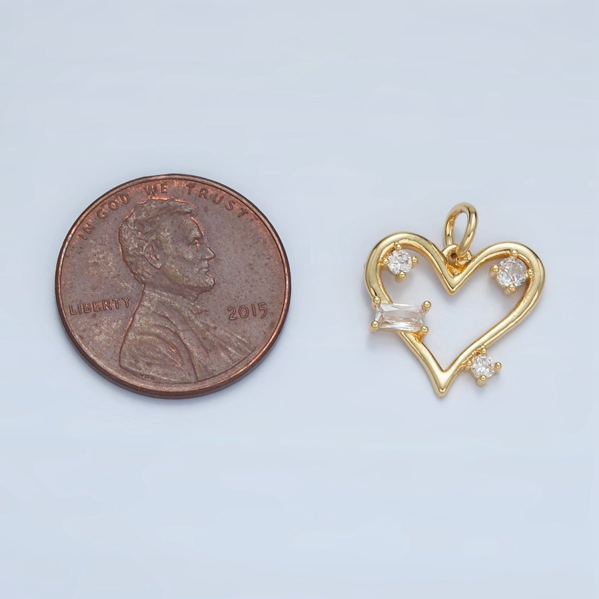 24K Gold plated Clear Baguette CZ Open Heart Bezel Charm | E737 - DLUXCA