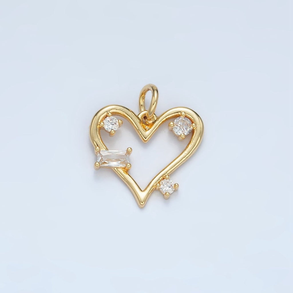 24K Gold plated Clear Baguette CZ Open Heart Bezel Charm | E737 - DLUXCA