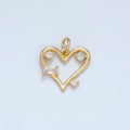 24K Gold plated Clear Baguette CZ Open Heart Bezel Charm | E737 - DLUXCA
