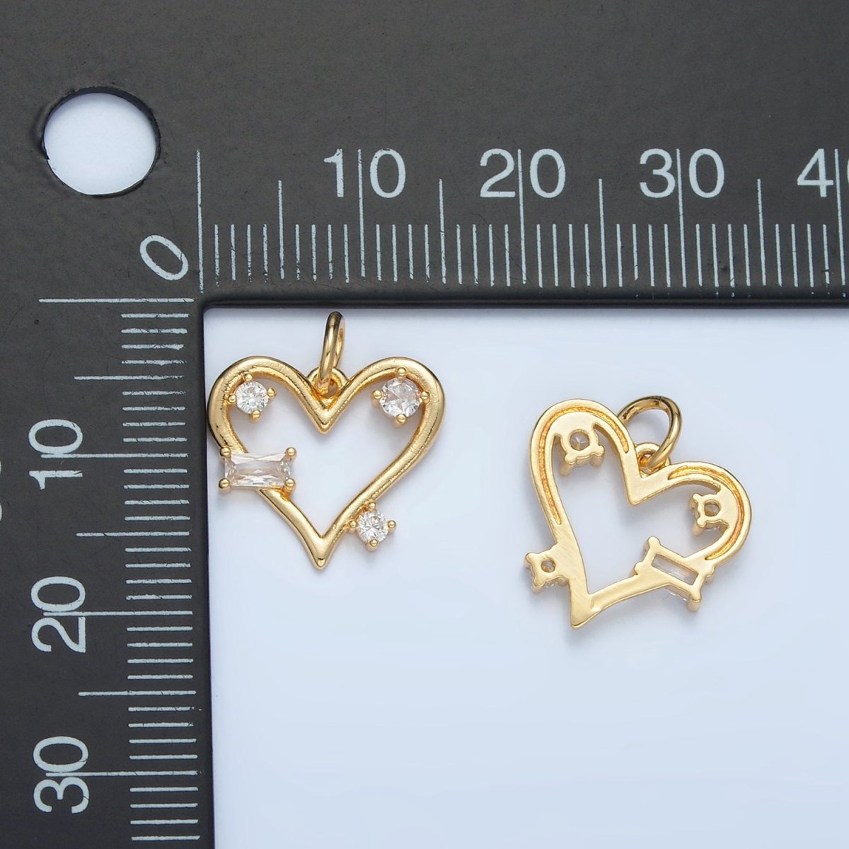 24K Gold plated Clear Baguette CZ Open Heart Bezel Charm | E737 - DLUXCA