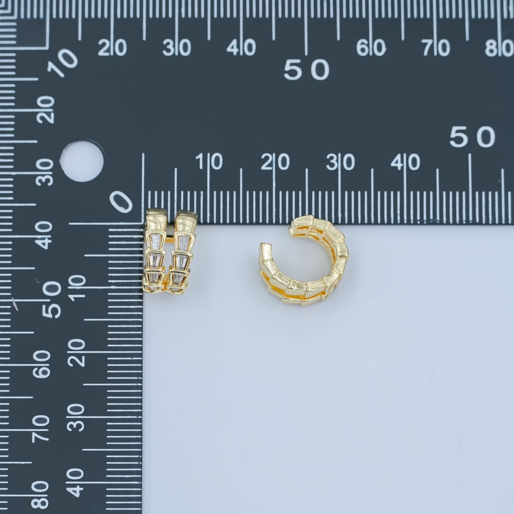 24K Gold plated Clear Baguette CZ Scale Ear Cuff Earrings | AI176 