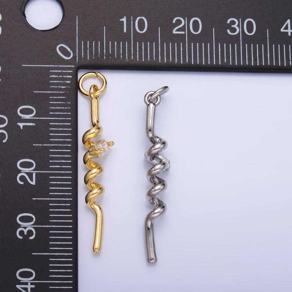24K Gold plated Clear Baguette CZ Twisted Charm in Gold & Silver | W812 