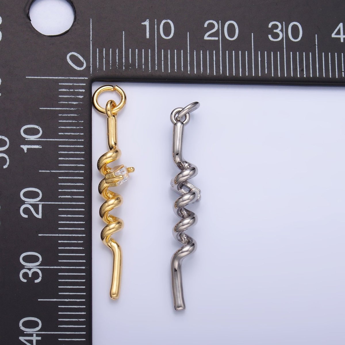 24K Gold plated Clear Baguette CZ Twisted Charm in Gold & Silver | W812 