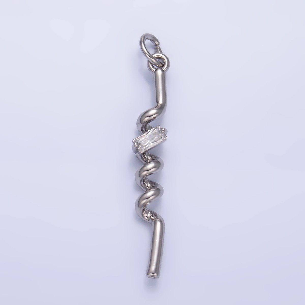 24K Gold plated Clear Baguette CZ Twisted Charm in Gold & Silver | W812 