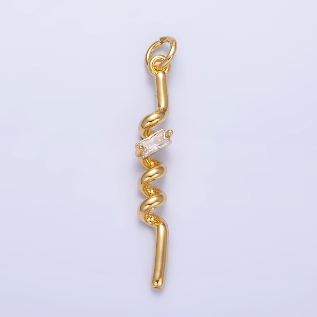 24K Gold plated Clear Baguette CZ Twisted Charm in Gold & Silver | W812 