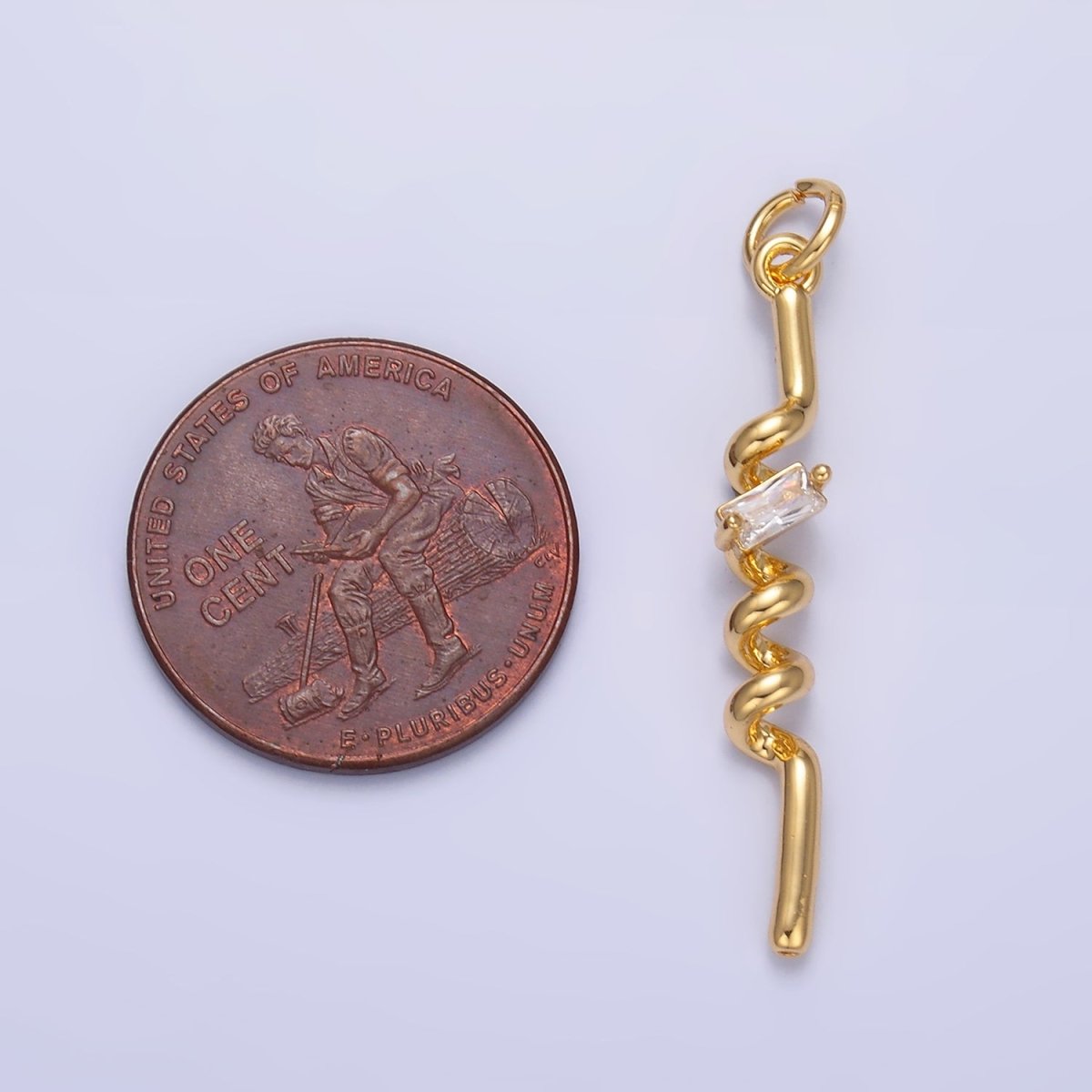24K Gold plated Clear Baguette CZ Twisted Charm in Gold & Silver | W812 