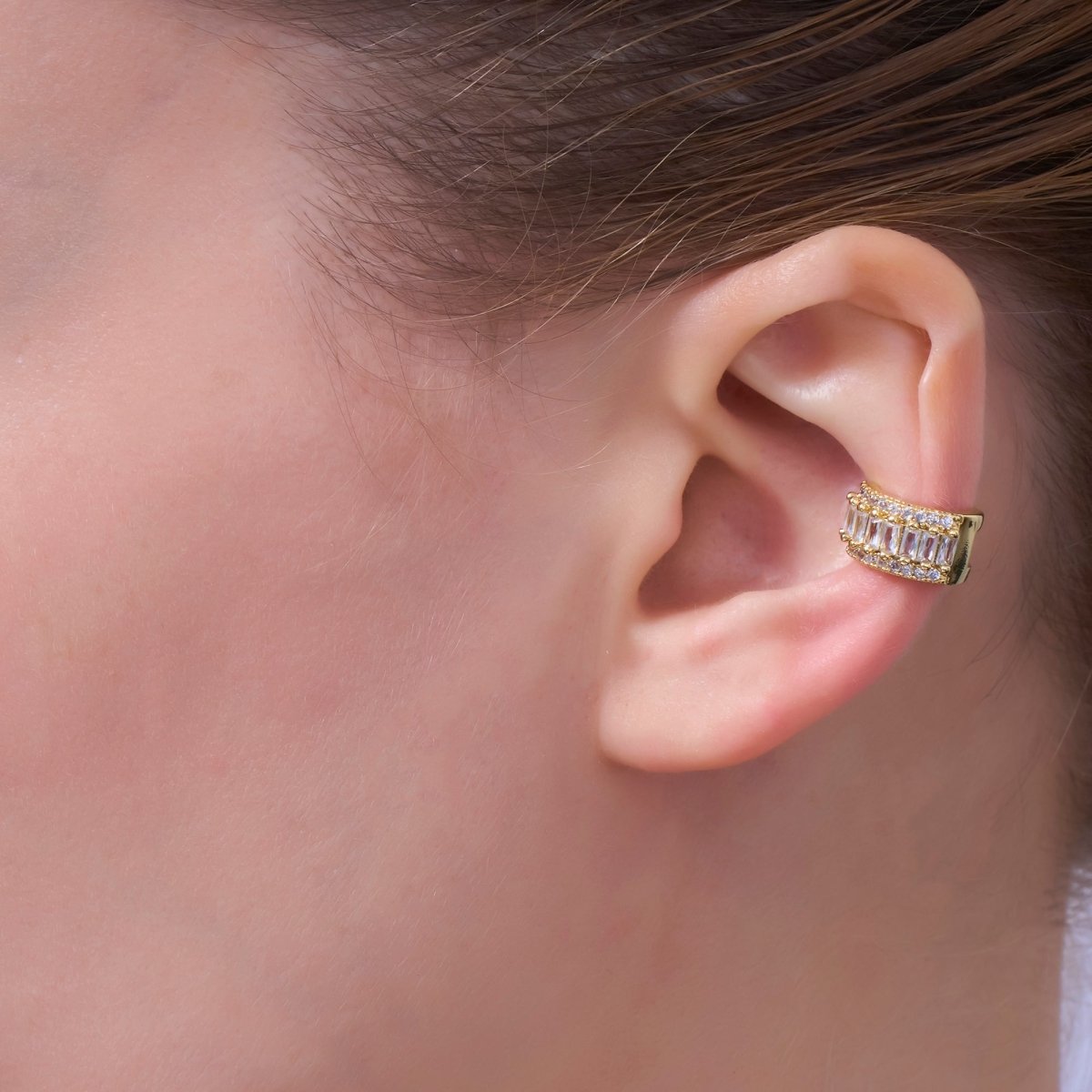 24K Gold plated Clear Baguette Micro Paved CZ Ear Cuff Earring | AI174 