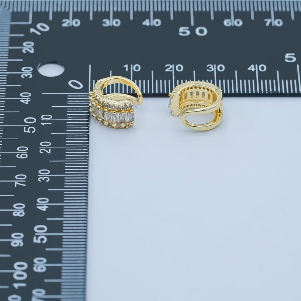 24K Gold plated Clear Baguette Micro Paved CZ Ear Cuff Earrings | AI174 