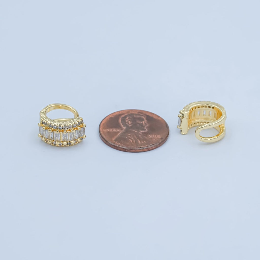 24K Gold plated Clear Baguette Micro Paved CZ Ear Cuff Earrings | AI174 