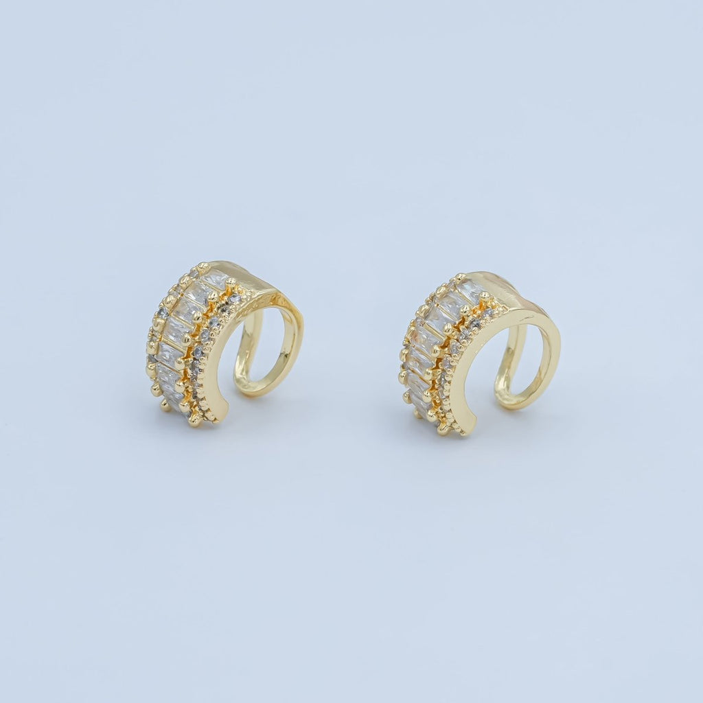 24K Gold plated Clear Baguette Micro Paved CZ Ear Cuff Earrings | AI174 