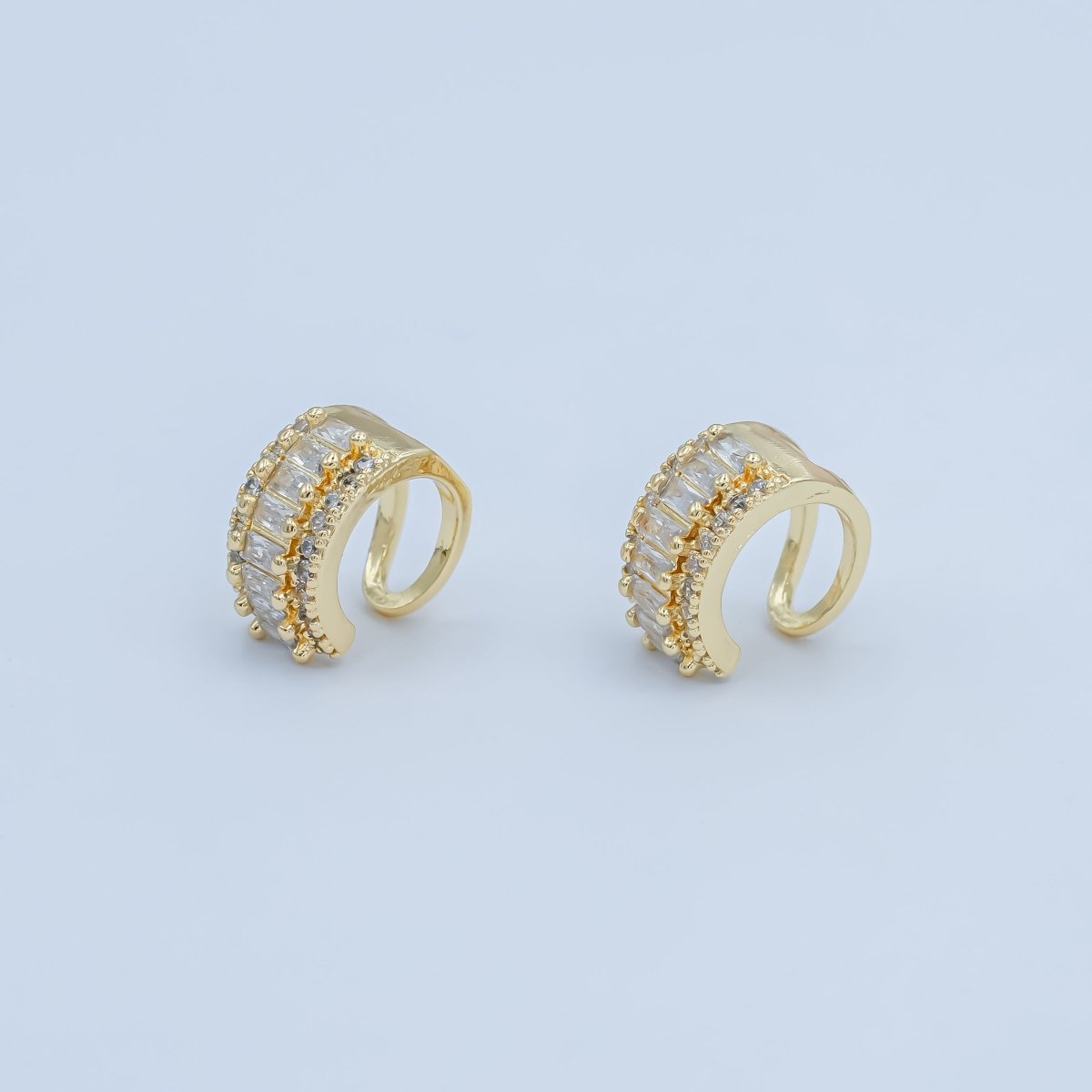 24K Gold plated Clear Baguette Micro Paved CZ Ear Cuff Earrings | AI174 