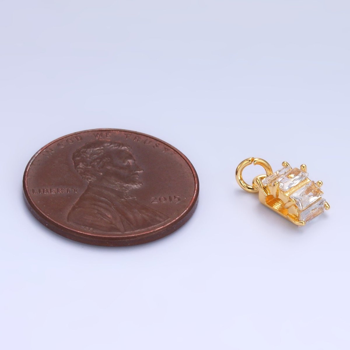 24K Gold plated Clear Baguette Round Charm in Gold & Silver | W883 