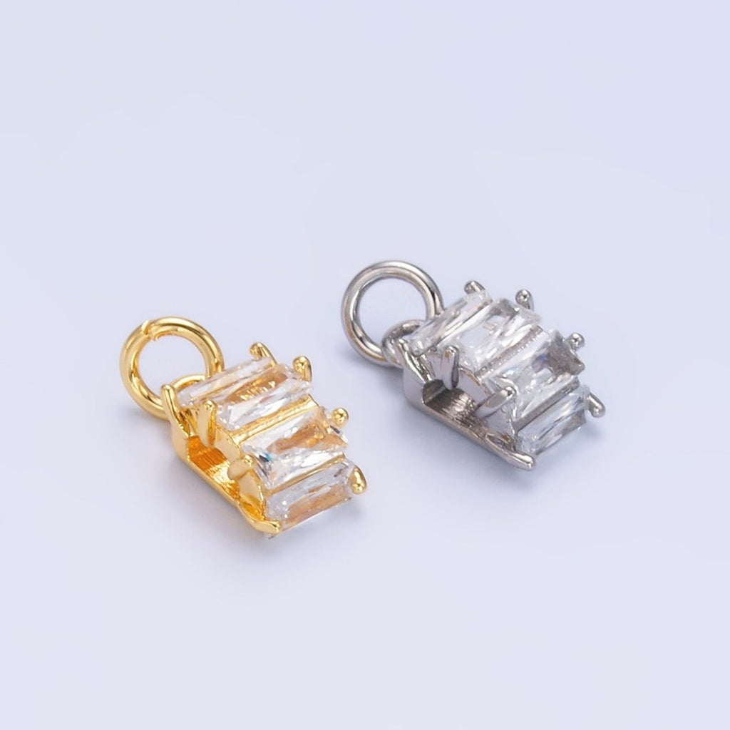 24K Gold plated Clear Baguette Round Charm in Gold & Silver | W883 