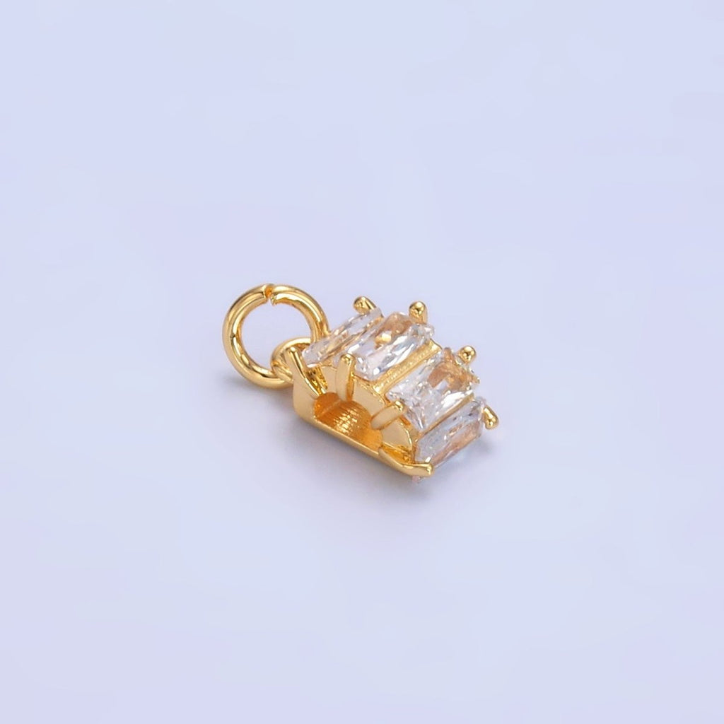24K Gold plated Clear Baguette Round Charm in Gold & Silver | W883 
