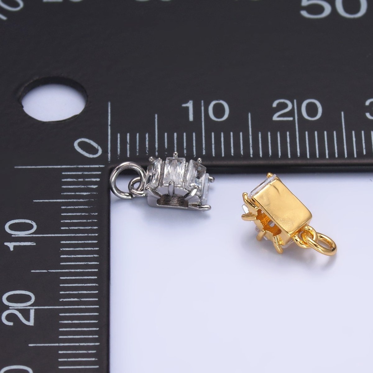 24K Gold plated Clear Baguette Round Charm in Gold & Silver | W883 