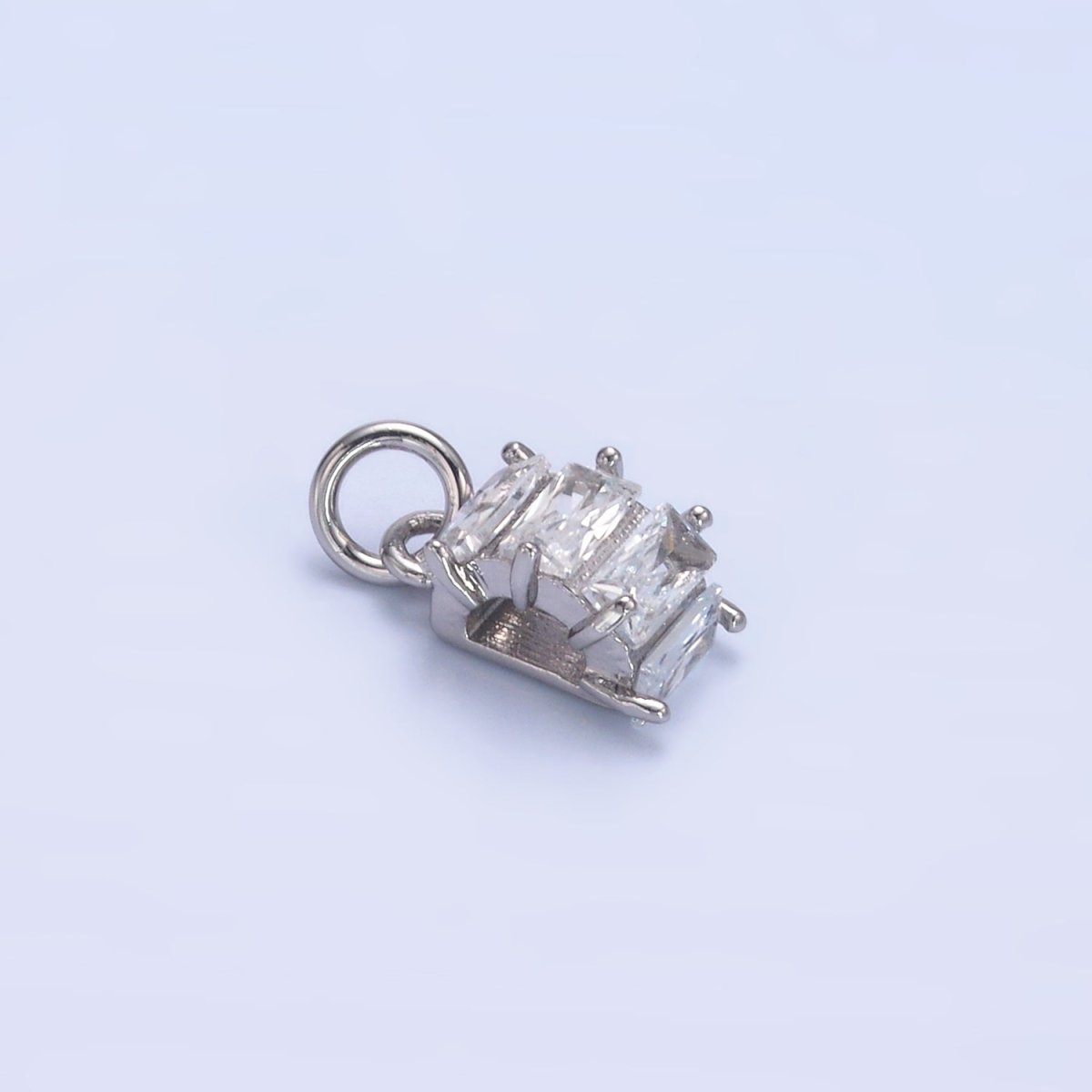 24K Gold plated Clear Baguette Round Charm in Gold & Silver | W883 
