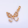 24K Gold plated Clear Baguette Teardrop CZ Butterfly Mariposa Pendant | AA1434 - DLUXCA
