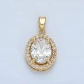 24K Gold plated Clear, Blue, Green, Pink CZ Micro Paved Oval Pendant | AA880 AA881