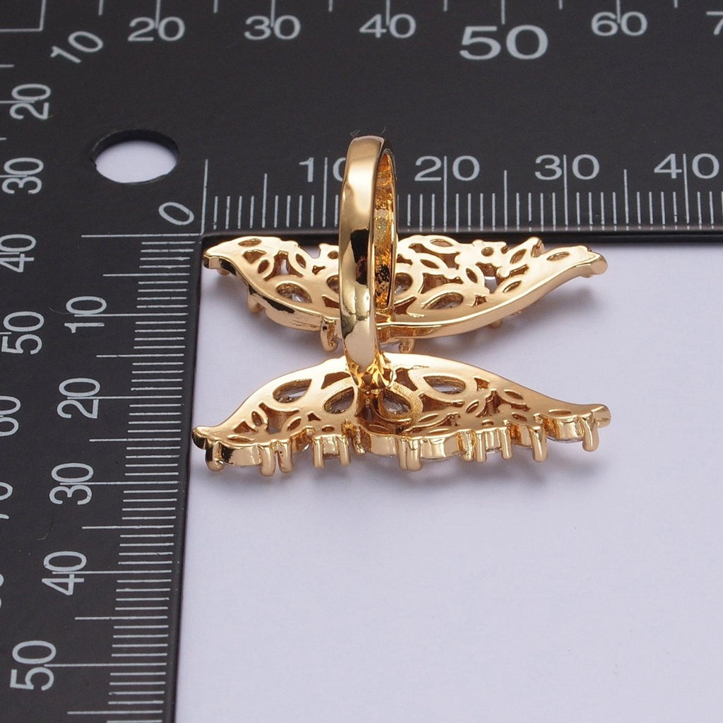 24K Gold plated Clear Cubic Zirconia Grand Gold Butterfly Mariposa Adjustable Statement Ring O-793 - DLUXCA
