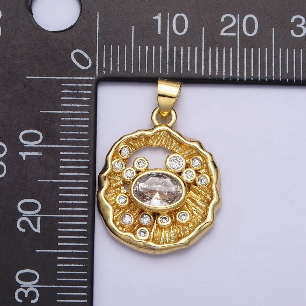 24K Gold plated Clear CZ Abstract Geometric Round Pendant | AA204 - DLUXCA