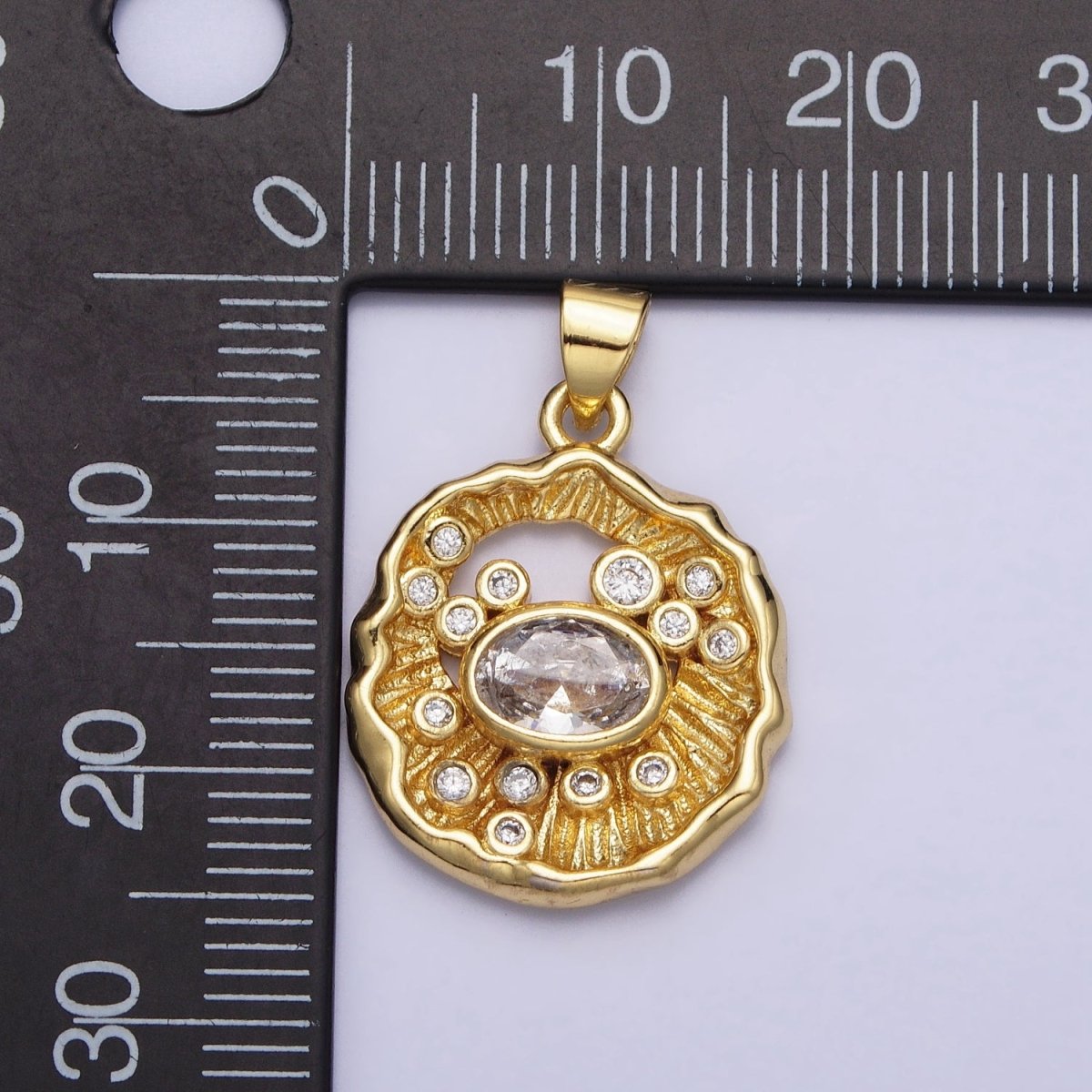 24K Gold plated Clear CZ Abstract Geometric Round Pendant | AA204 - DLUXCA