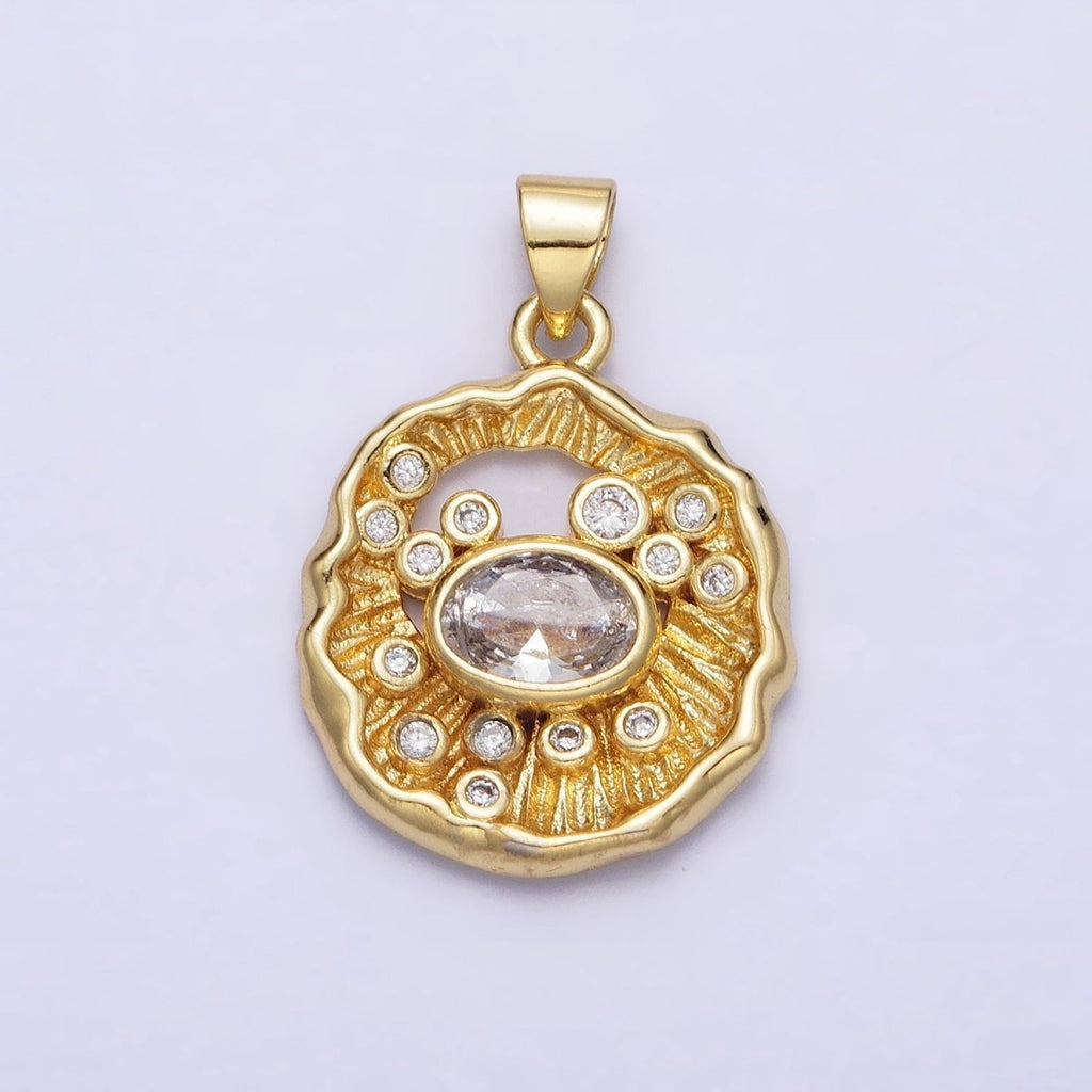 24K Gold plated Clear CZ Abstract Geometric Round Pendant | AA204 - DLUXCA