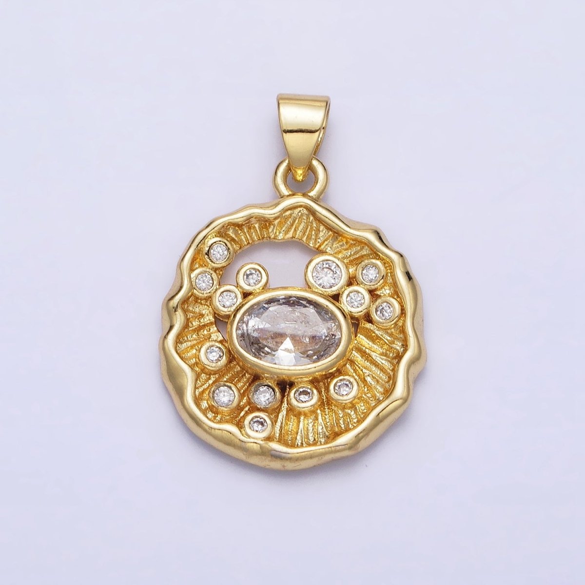 24K Gold plated Clear CZ Abstract Geometric Round Pendant | AA204 - DLUXCA