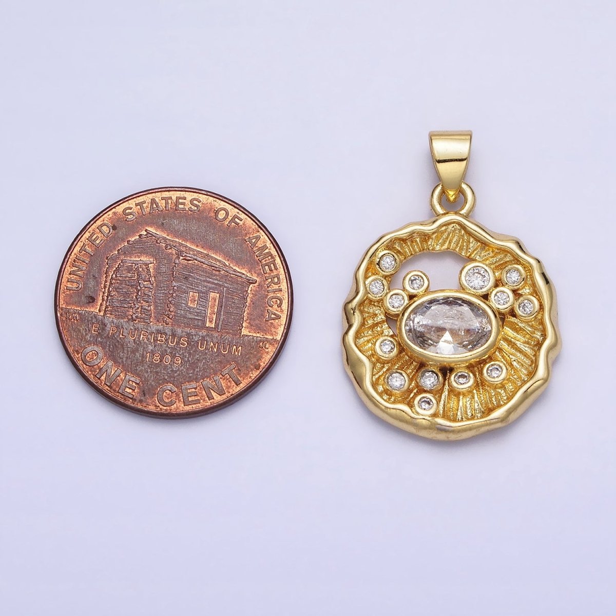 24K Gold plated Clear CZ Abstract Geometric Round Pendant | AA204 - DLUXCA