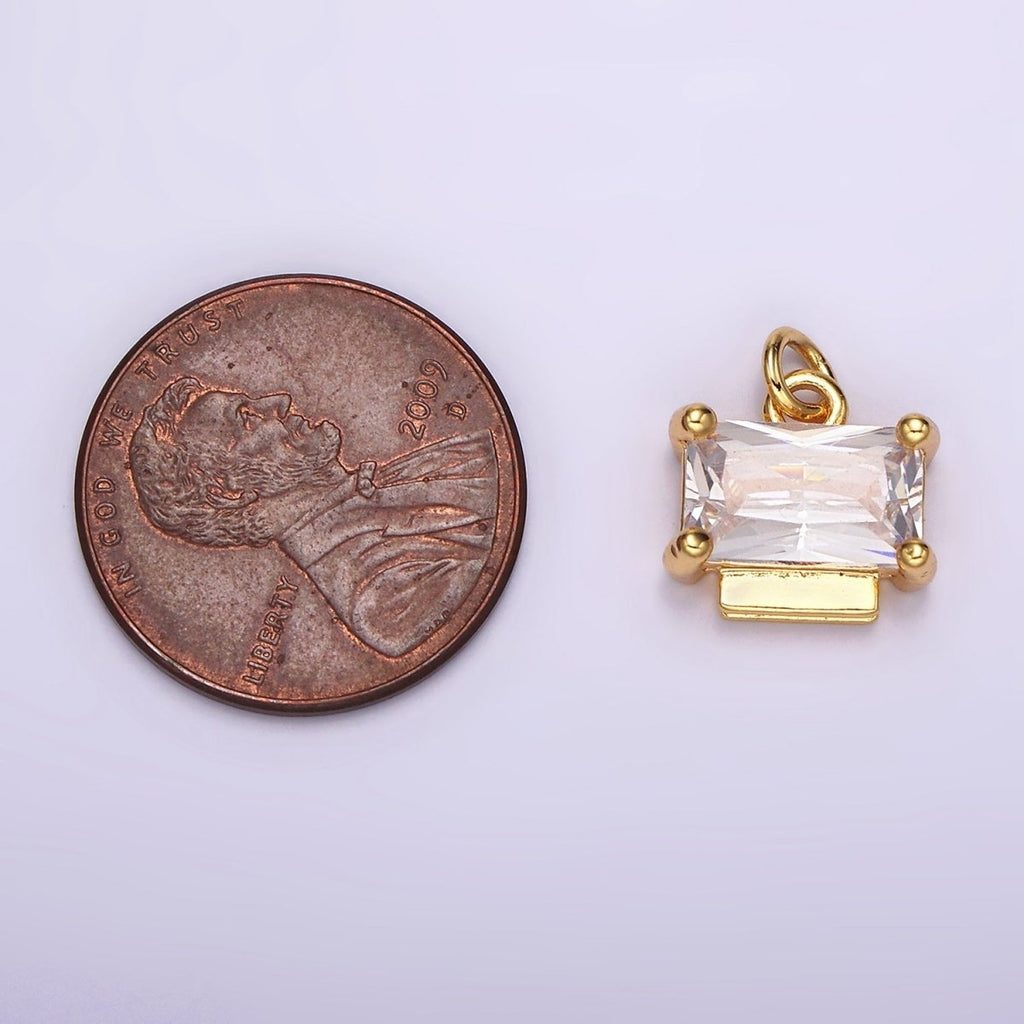 24K Gold plated Clear CZ Baguette Bar Bezel Add-On Charm | AC876 - DLUXCA