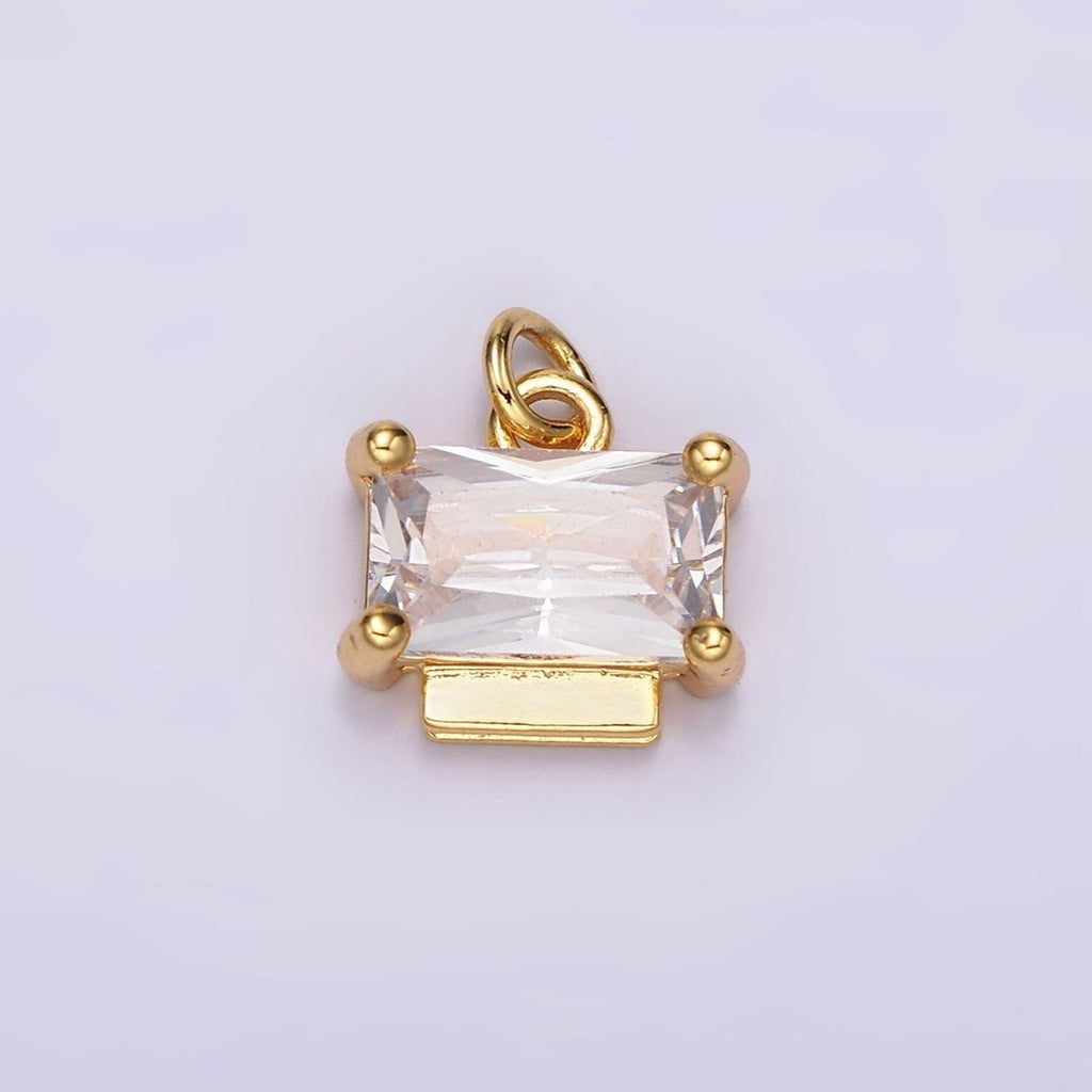 24K Gold plated Clear CZ Baguette Bar Bezel Add-On Charm | AC876 - DLUXCA