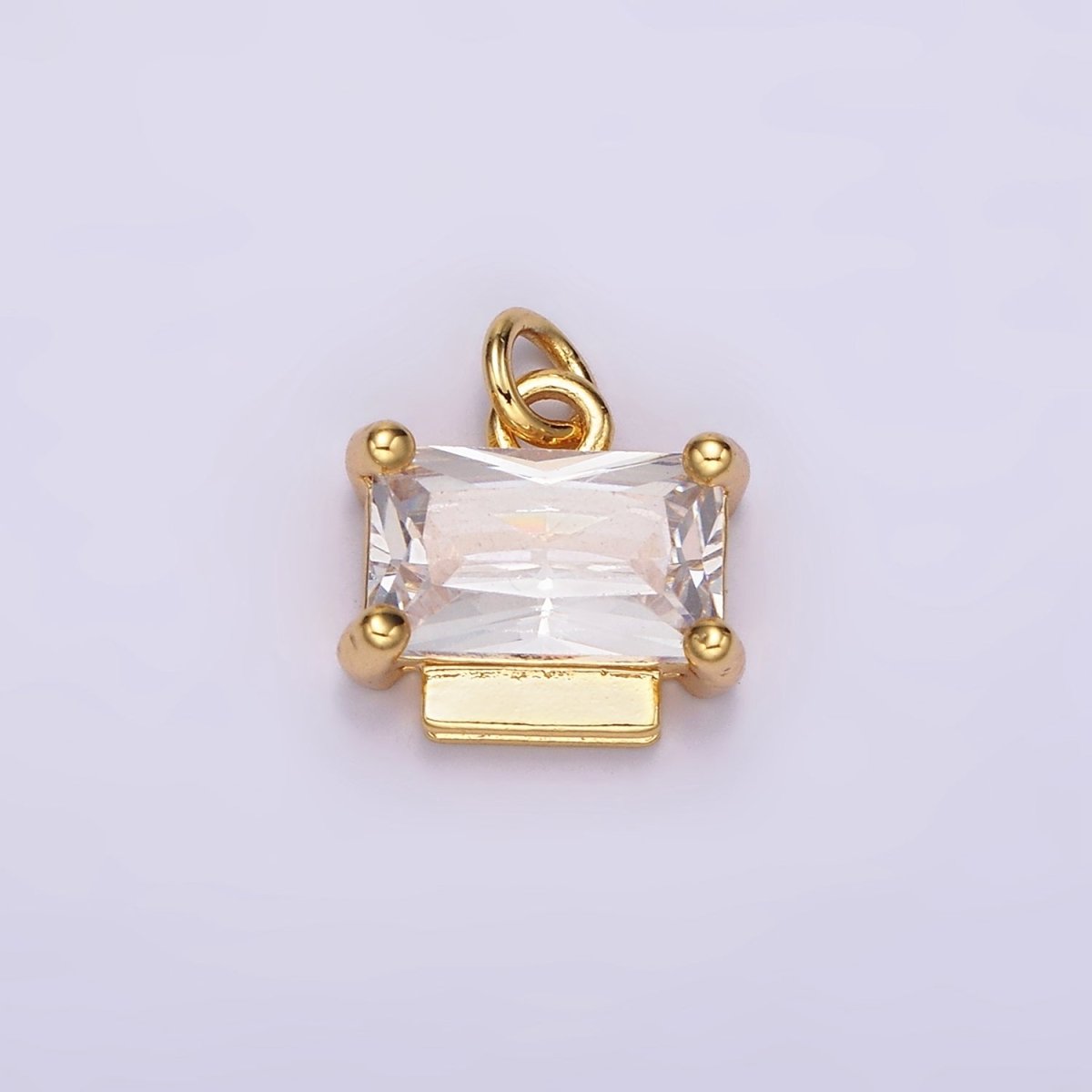 24K Gold plated Clear CZ Baguette Bar Bezel Add-On Charm | AC876 - DLUXCA