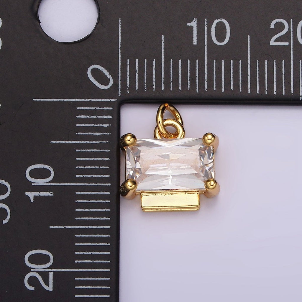 24K Gold plated Clear CZ Baguette Bar Bezel Add-On Charm | AC876 - DLUXCA