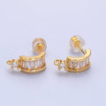 24K Gold plated Clear CZ Baguette C - Shaped Loop Hoop Findings | Z1065 - DLUXCA