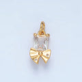 24K Gold plated Clear CZ Baguette Dotted Ribbon Bow Charm | X282 - DLUXCA
