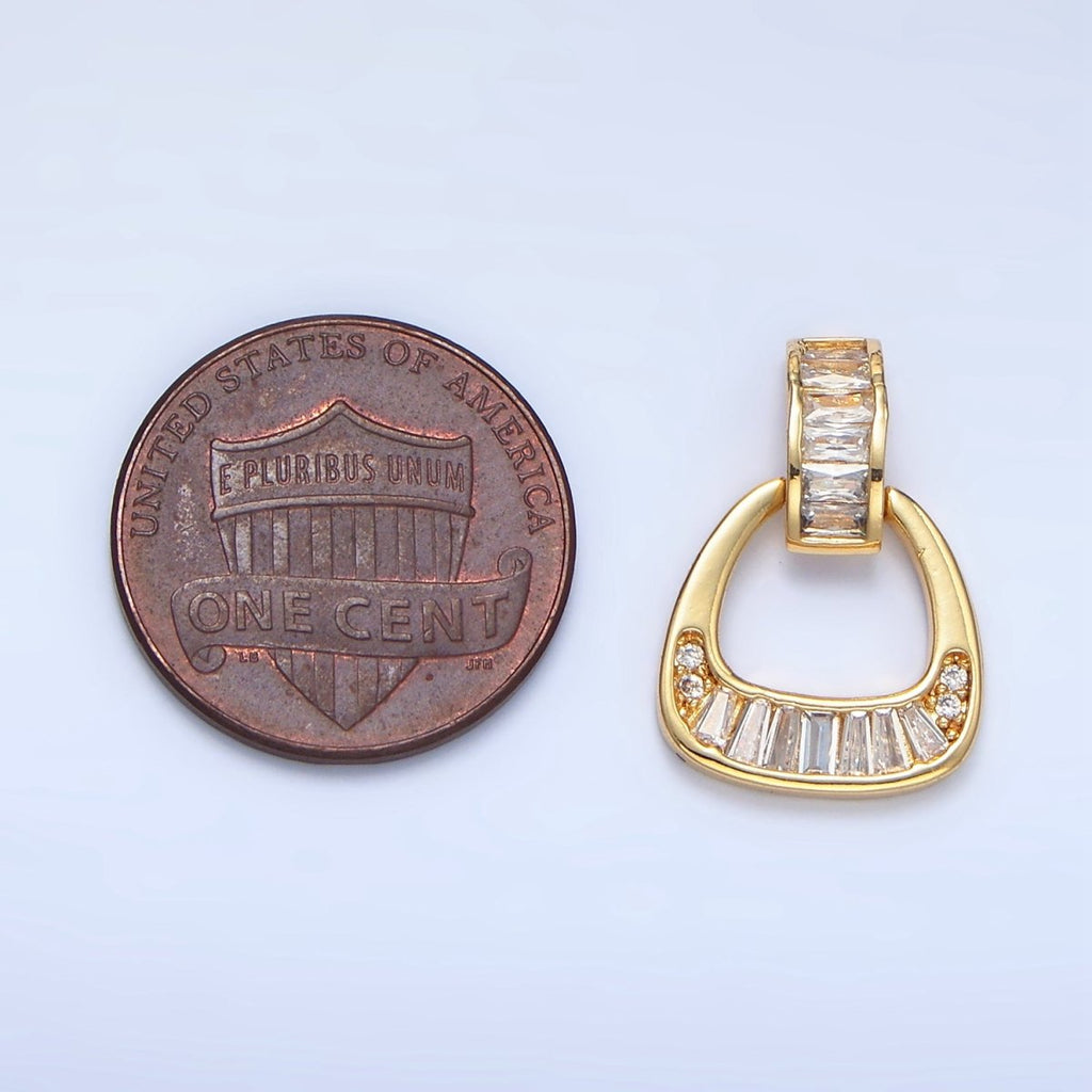 24K Gold plated Clear CZ Baguette Geometric Bail Pendant | AA1008 - DLUXCA